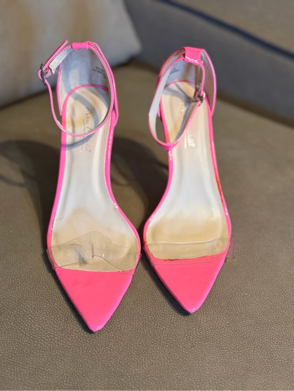 Anne Michelle Hot Pink Pointed-Toe Ankle-Strap Heels